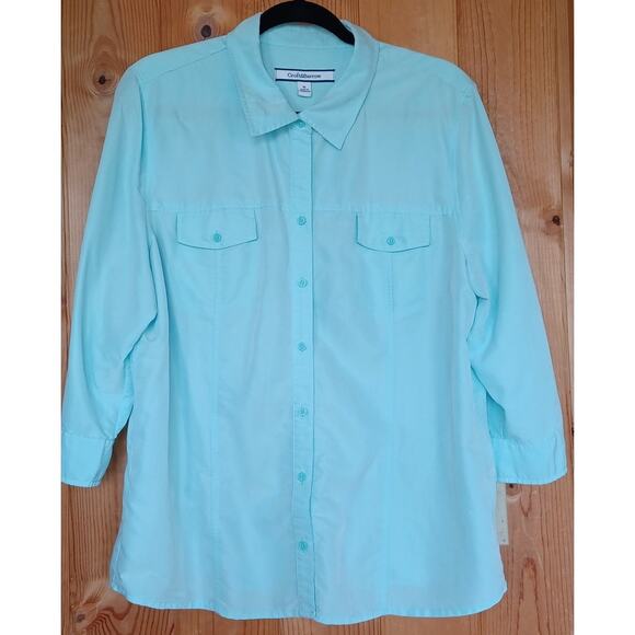 Croft & Barrow Sky Blue Camp Shirt Women's XL Roll Tab Sleeves Soft Modal Fabric - Picture 1 of 7